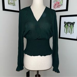 Paper Crane Surplice Smocked/Shirred Blouse